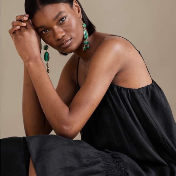 Banana republic black linen charlize midi dress xs - Picture 2 of 5